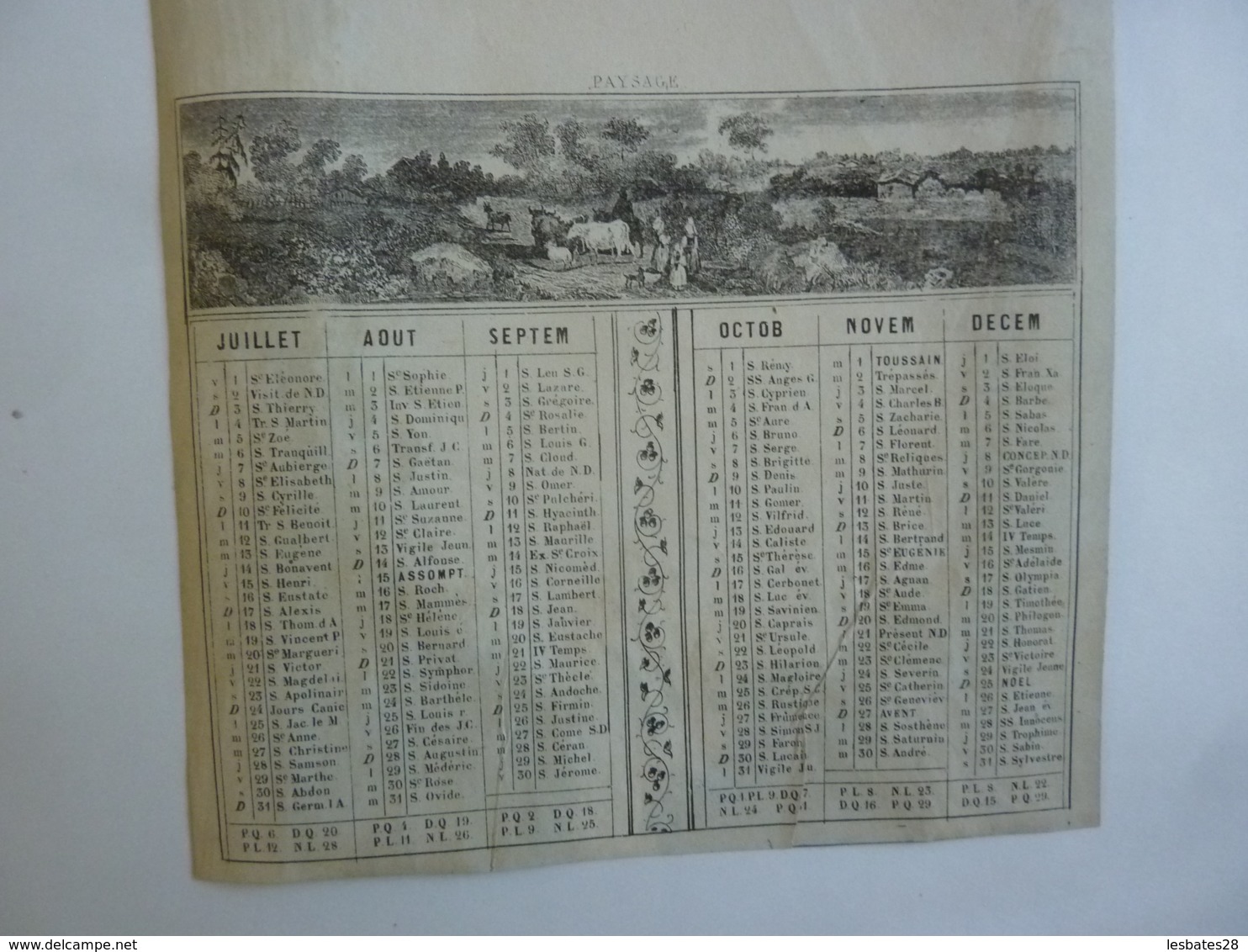 ALMANACH 1870  CALENDRIER SEMESTRIEL  NON DECOUPE  Allégorie  Paysage Et Vue De Normandie  Imprimeur Mayoux Et Hon0ré - Petit Format : ...-1900