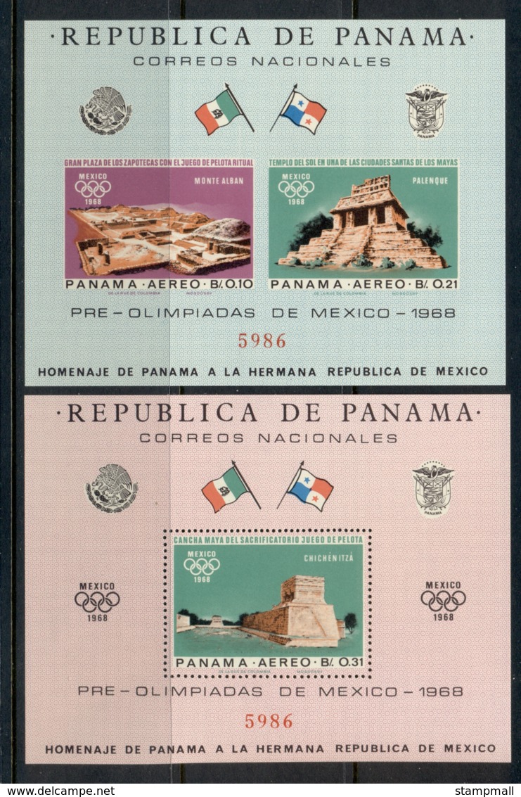 Panama 1967 Summer Olympics Mexico City Ruins 2xMS Perf & IMPERF MUH - Panama