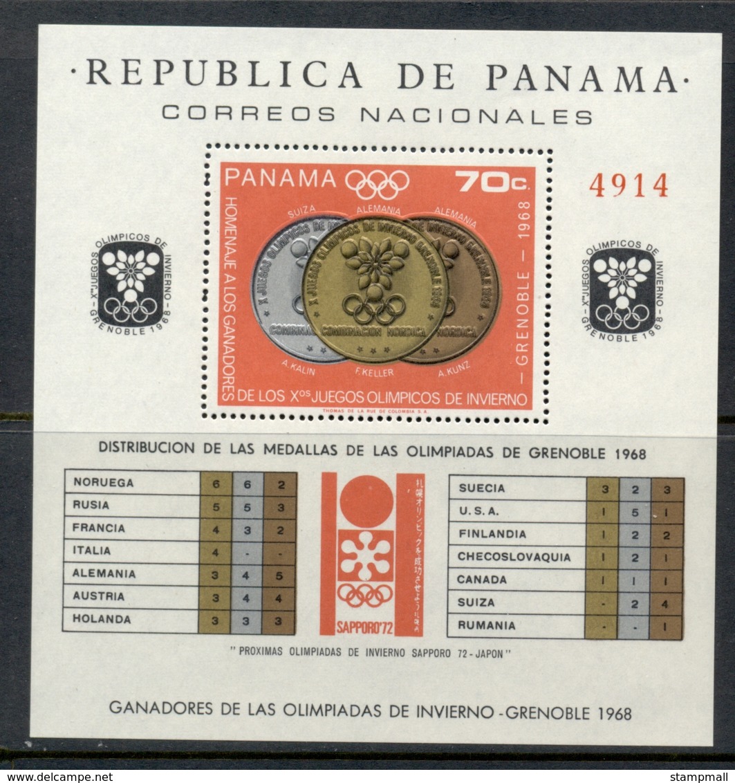 Panama 1968 Winter Olympics Grenoble Medallists MS MUH - Panamá