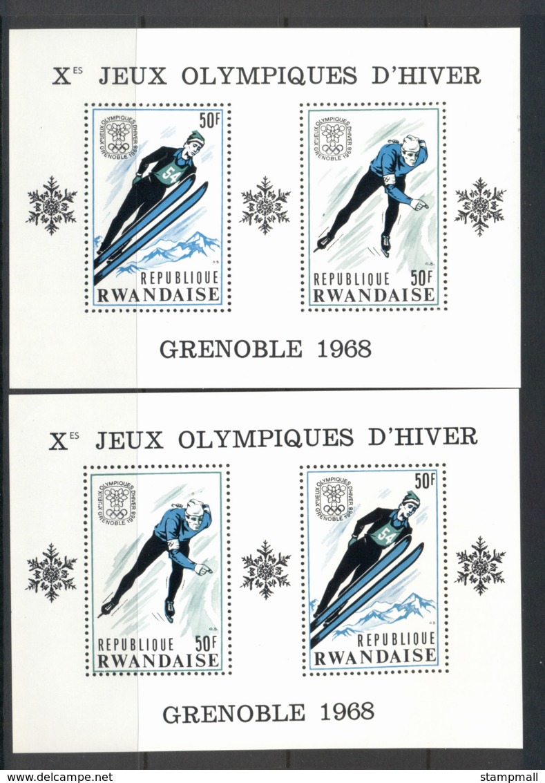 Rwanda 1968 Winter Olympics Grenoble 2x MS MUH - Unused Stamps