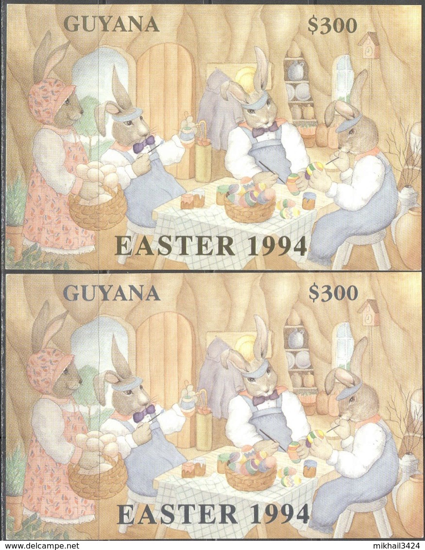 M0395 ✅ Easter Fairy Tales Rabbits Religie GOLD SILVER 1994 Guyana 2S/s MNH ** Imperf Imp 60ME - Fairy Tales, Popular Stories & Legends