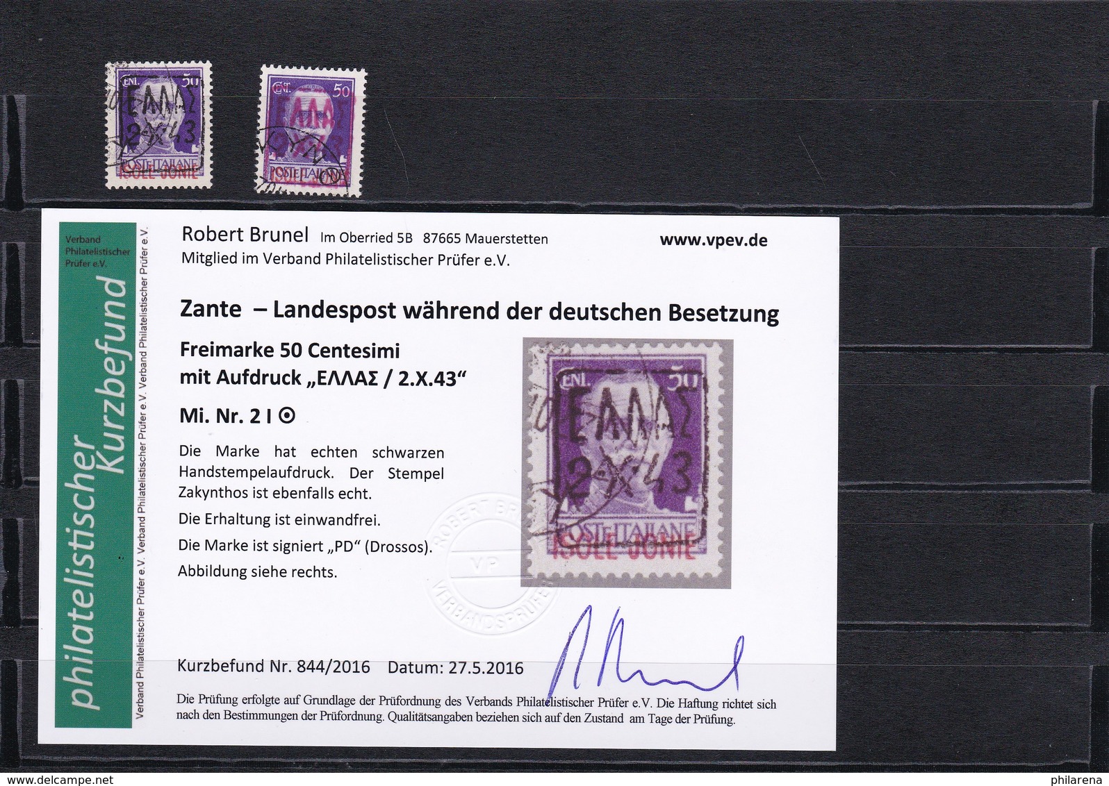 Zante: MiNr. 2II Und 2I, Gestempelt - Besetzungen 1938-45