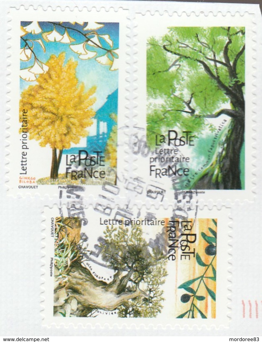 FRANCE 2018 ISSU DU CARNET LES ARBRES 3 TIMBRES OBLITERE A DATE SUR FRAGMENT - Used Stamps