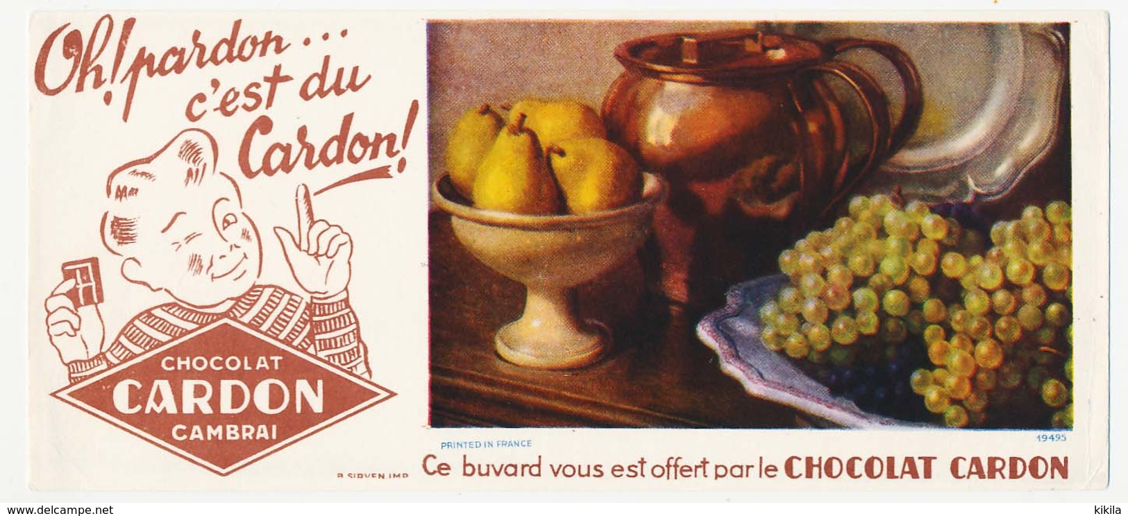 Buvard 23.4 X 10.4 Chocolat CARDON à Cambrai Image N° 19495 (= N° 24) Coupe Poire Raisin Plateau Pichet Fruit - Chocolat