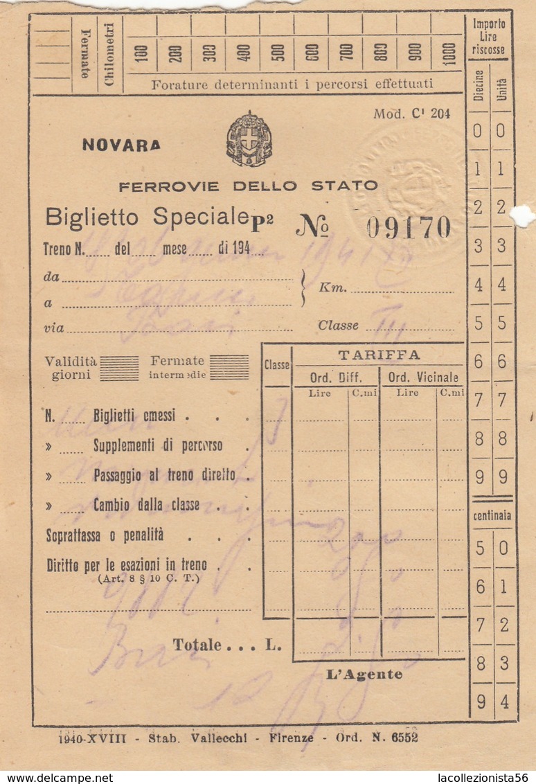 9301-BIGLIETTO SPECIALE 3° CLASSE -1941 - Europa