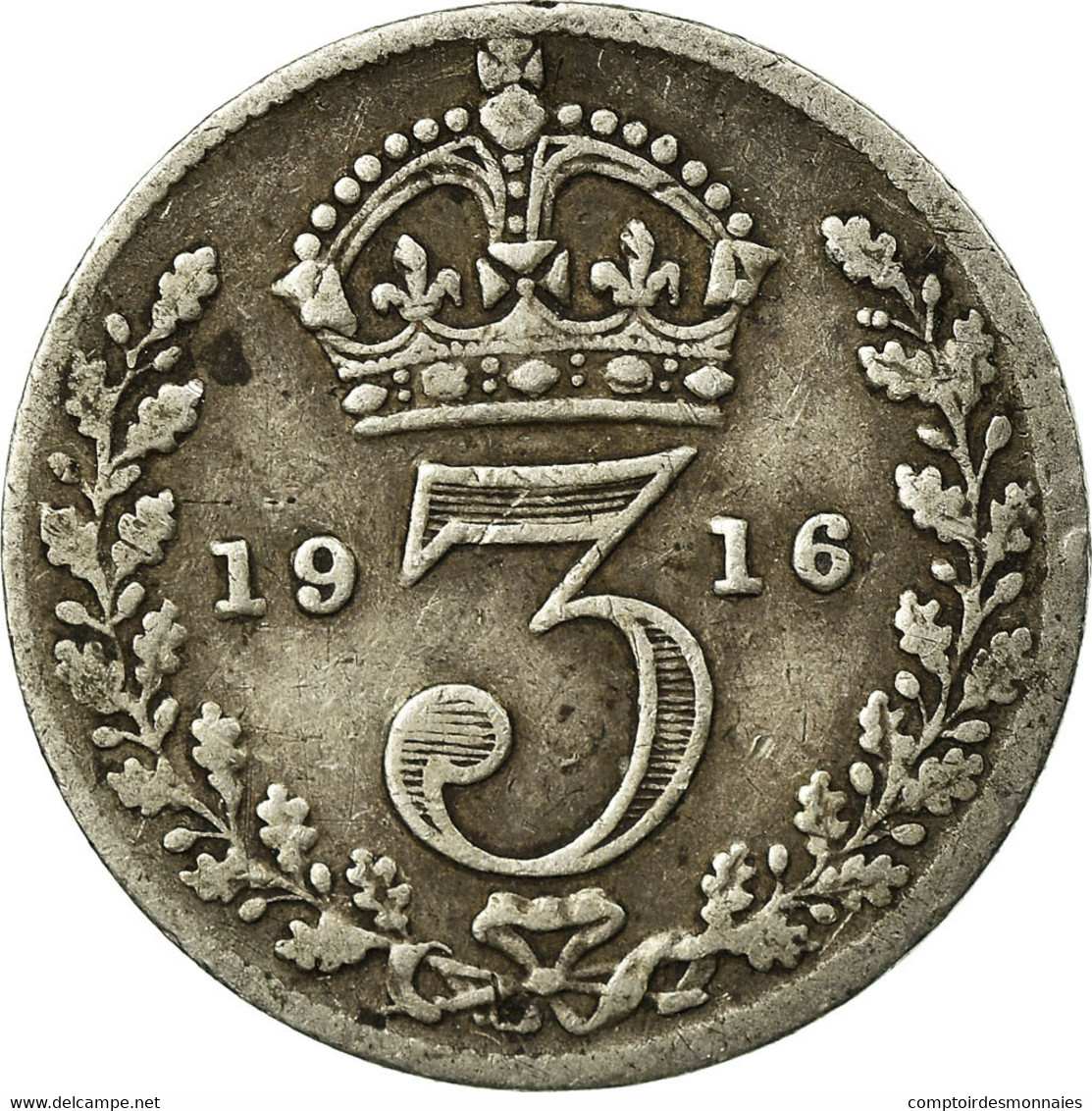 Monnaie, Grande-Bretagne, George V, 3 Pence, 1916, TB+, Argent, KM:813 - F. 3 Pence