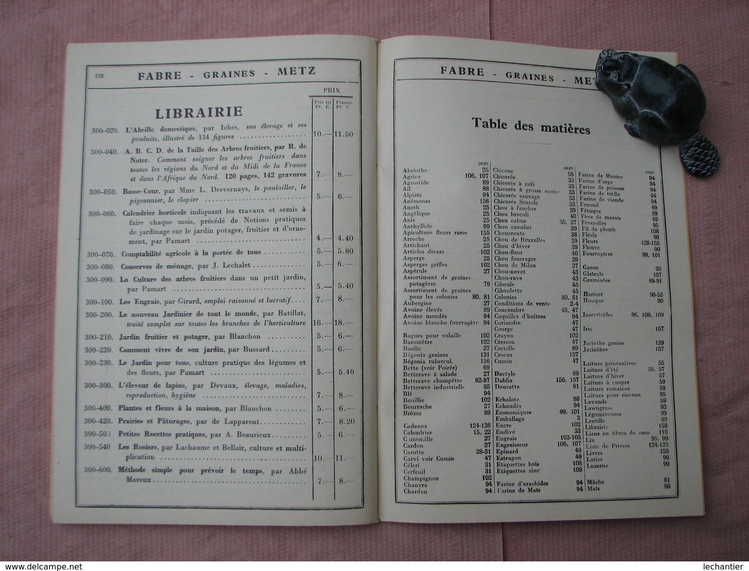 FABRE 1934 catalogue GRAINES  METZ 160 pages comme neuf. + Carte postale Secrétaire des Commandes  T.B.E.