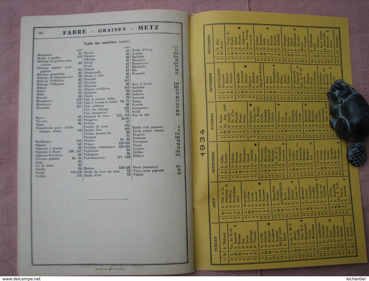 FABRE 1934 catalogue GRAINES  METZ 160 pages comme neuf. + Carte postale Secrétaire des Commandes  T.B.E.