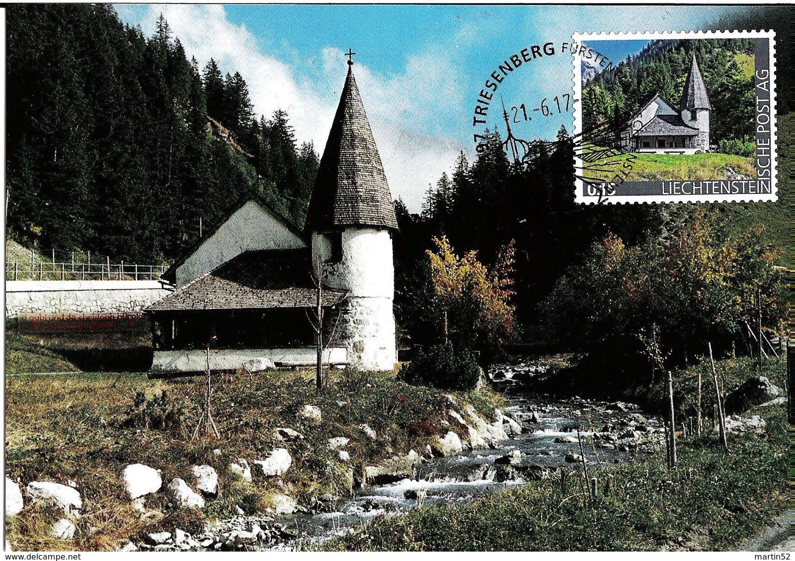 Liechtenstein 2017: Kapelle Im Steg -  Offizielle Marke Der FL-Post Auf Bild-PK Mit O TRIESENBERG 21.6.17 (RAR) - Cartes-Maximum (CM)