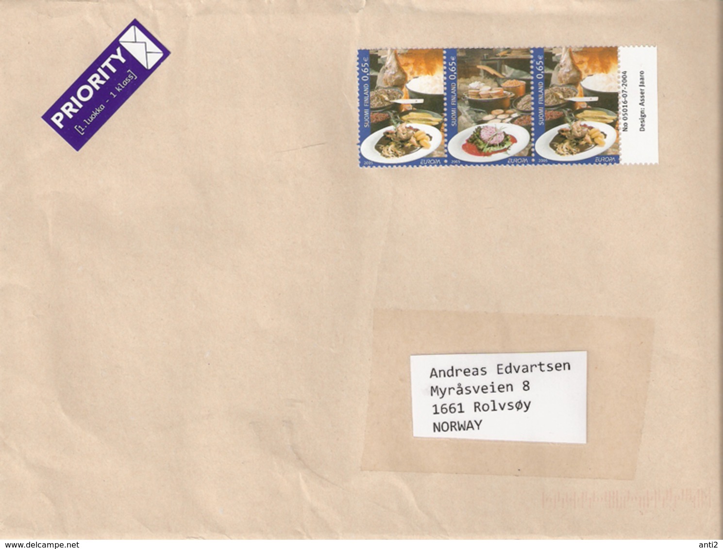 Finland 2005 Europa: Gastronomy, Food, Mi 1750-1749-1950 In Strip Three Stamps  On Cover, Not Cancelled - Covers & Documents