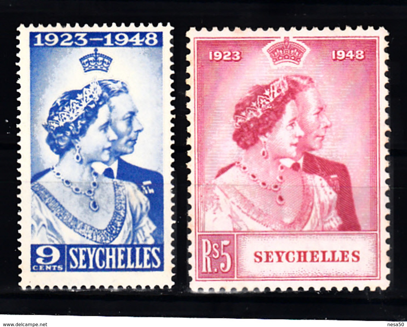 Seychellen 1948 Mi Nr 148 - 149, Koning Georgs VI., Postfris Met Plakker - Seychelles (...-1976)