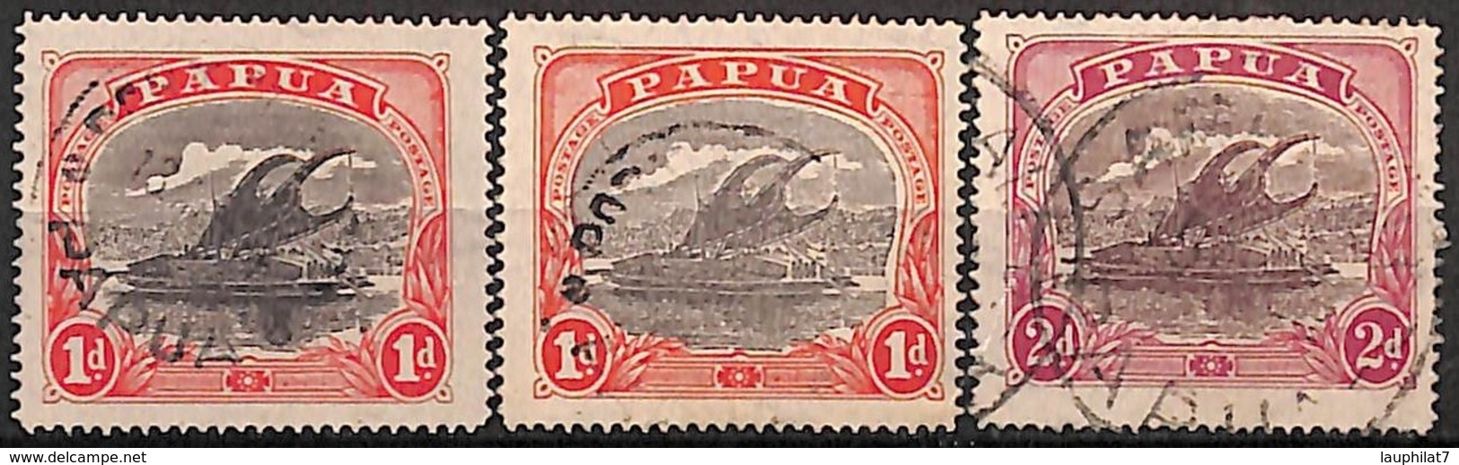 [829602]Papouasie 1916 - N° 58+60, 1p Rouge Et Noir (nuances) + 2p, Lakatoi Sur La Rivière Mambara, Bateau - Papouasie-Nouvelle-Guinée