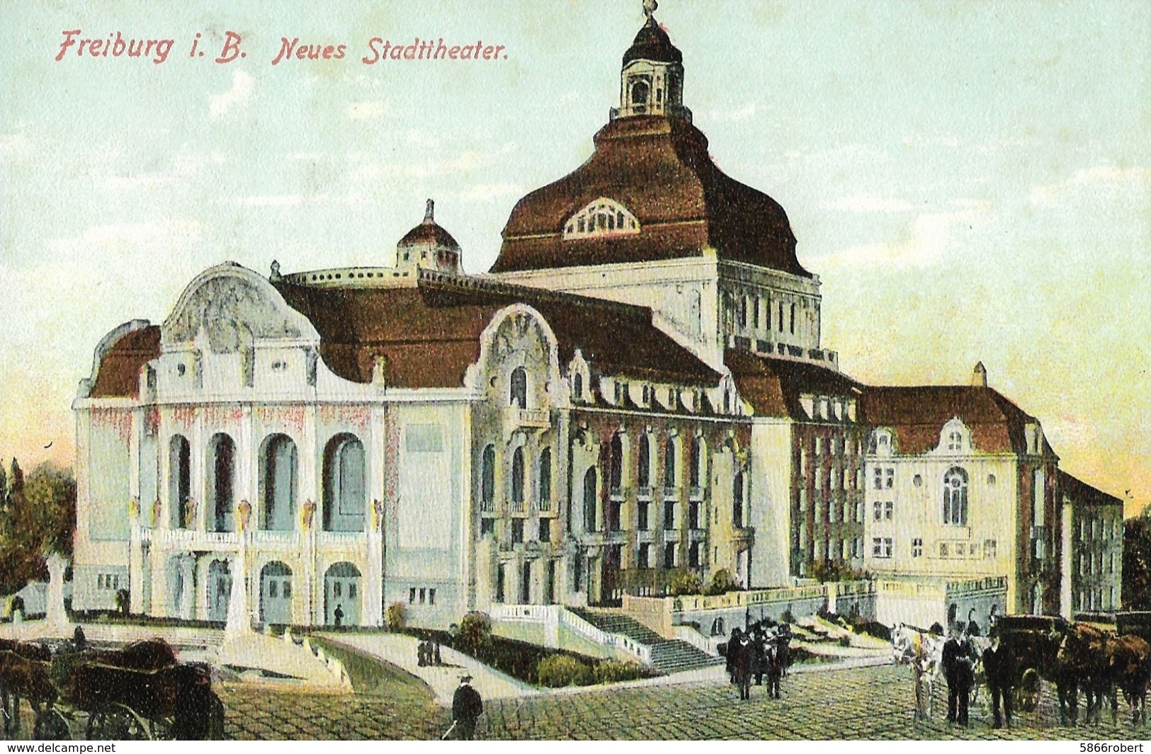 CARTE POSTALE ORIGINALE ANCIENNE COULEUR : FREIBURG I. B  NEUES STADTTHEATER  ANIMEE ALLEMAGNE - Freiburg I. Br.