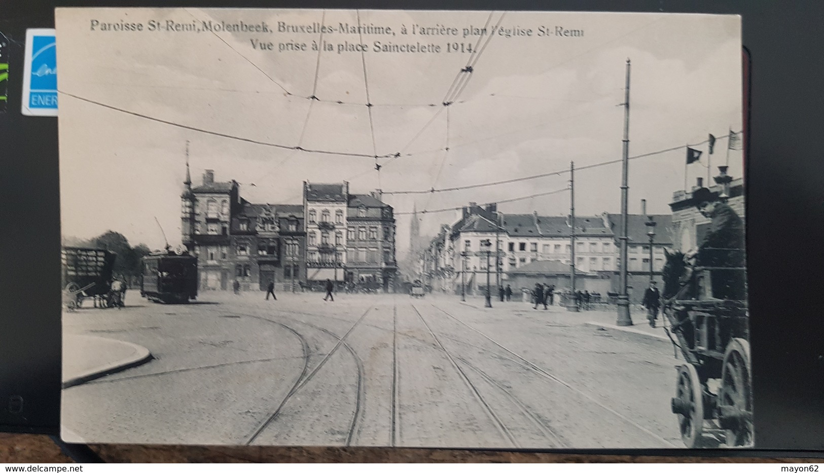 MOLENBEEK ST JEAN BRUXELLES MARITIME- PLACE SAINCTELETTE 1914 - TRAMWAY ATTELAGE -ANIMEE RARE EDIT VANDER CAMP - Molenbeek-St-Jean - St-Jans-Molenbeek