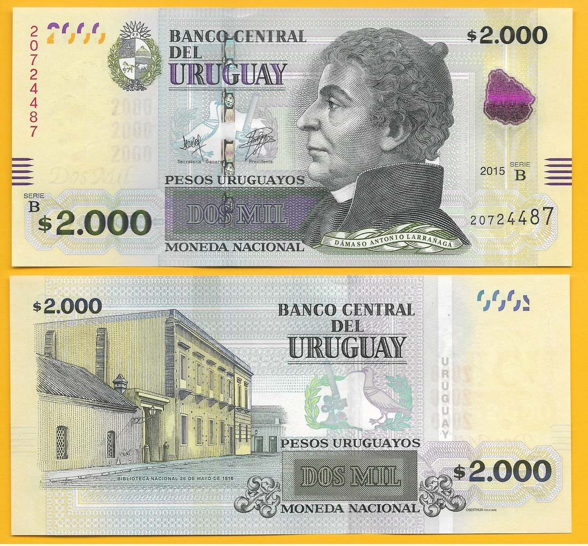 Uruguay 2000 Pesos Uruguayos P-92b 2015 (Serie B) UNC - Uruguay