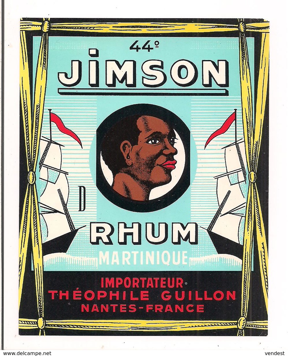 Etiquette   RHUM  Jimson - 44 - MARTINIQUE - Importateur Théophile Guillon à Nantes - - Rhum