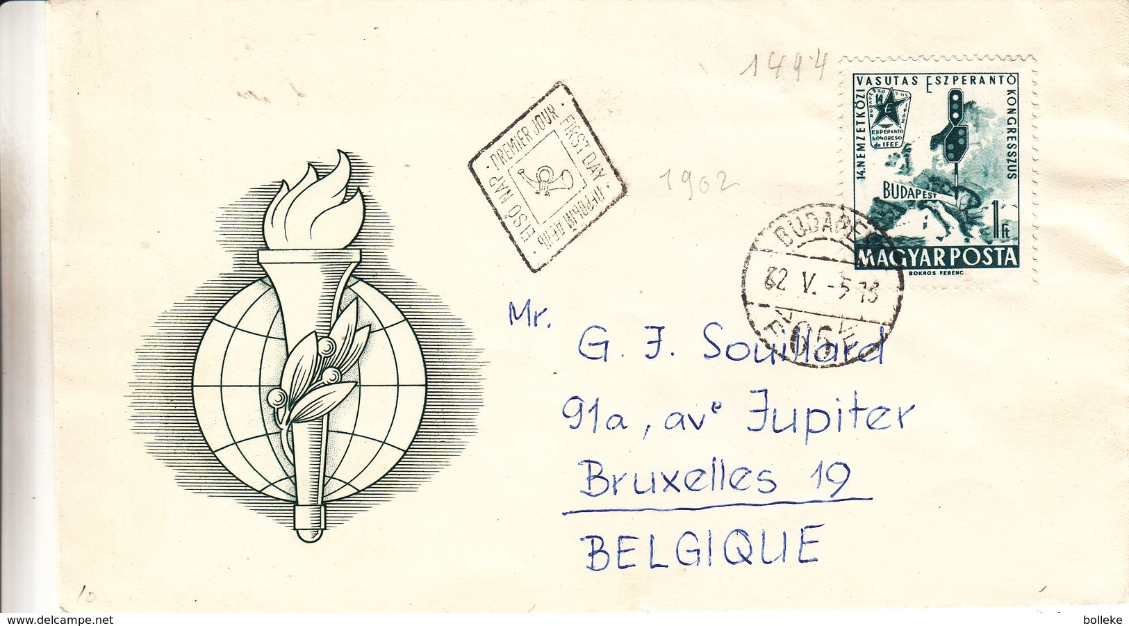 Espéranto - Hongrie - Lettre De 1962 - Oblit Budapestcarte D'europe - Feux  - Congrès - Esperanto