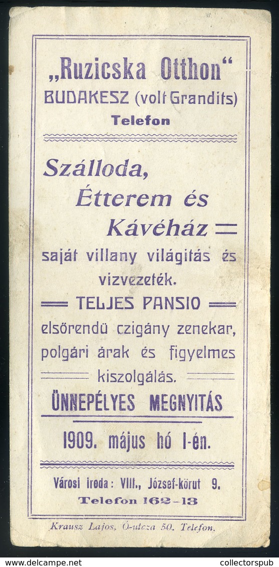 SZÁMOLÓ CÉDULA  Régi Reklám Grafika , Budakeszi , Ruzsicska Otthon, Szálloda, étterem  /  Vintage Adv. Graphics BAR TAB, - Non Classificati