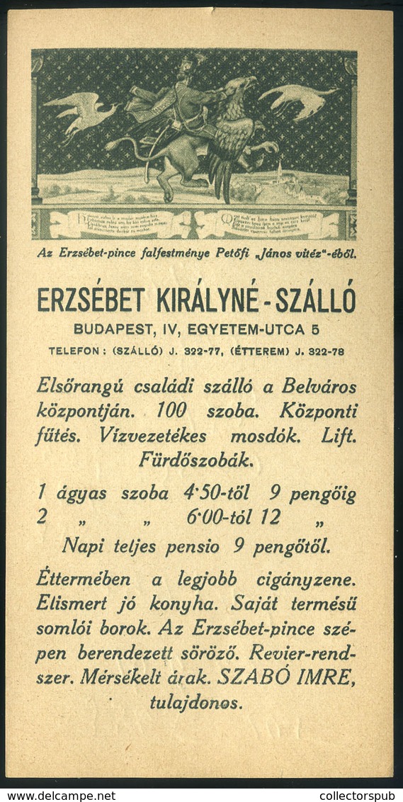 SZÁMOLÓ CÉDULA  Régi Reklám Grafika , Erzsébet Királyné Szálló  /  Vintage Adv. Graphics BAR TAB, Hotel Queen Elisabeth - Unclassified