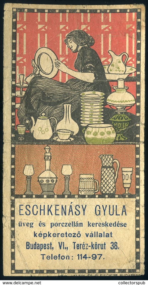 SZÁMOLÓ CÉDULA  Régi Reklám Grafika , Echkenásy üveg és Porcellán  /  Vintage Adv. Graphics BAR TAB, Echkenásy Glass And - Zonder Classificatie