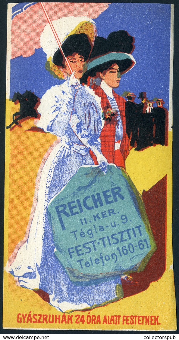 SZÁMOLÓ CÉDULA , Régi Reklám Grafika , Reicher, II. Tégla Utca "gyászruhák 24 óra Alatt Festetnek..    /  Vintage Adv. G - Non Classés