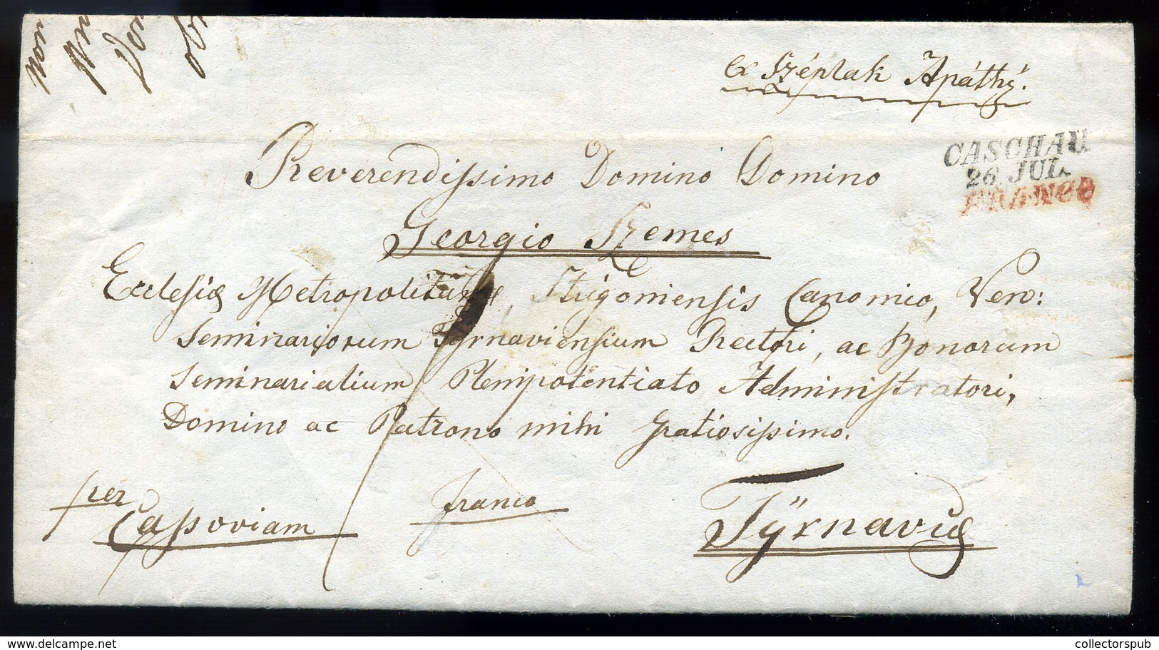 KASSA 1846. Széplakapáti / Opátska Dekoratív  Levél, Tartalommal  "CASCHAU" és Piros "FRANCO" Bélyegzéssel Kék Tyrnau ér - ...-1867 Vorphilatelie