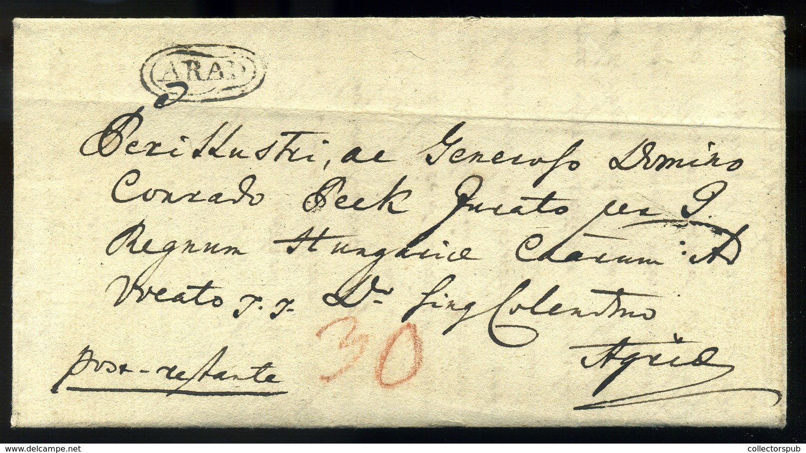 ARAD 1828. Portós Levél, "post-restante"  Egerbe Küldve , Tartalommal - ...-1867 Prephilately