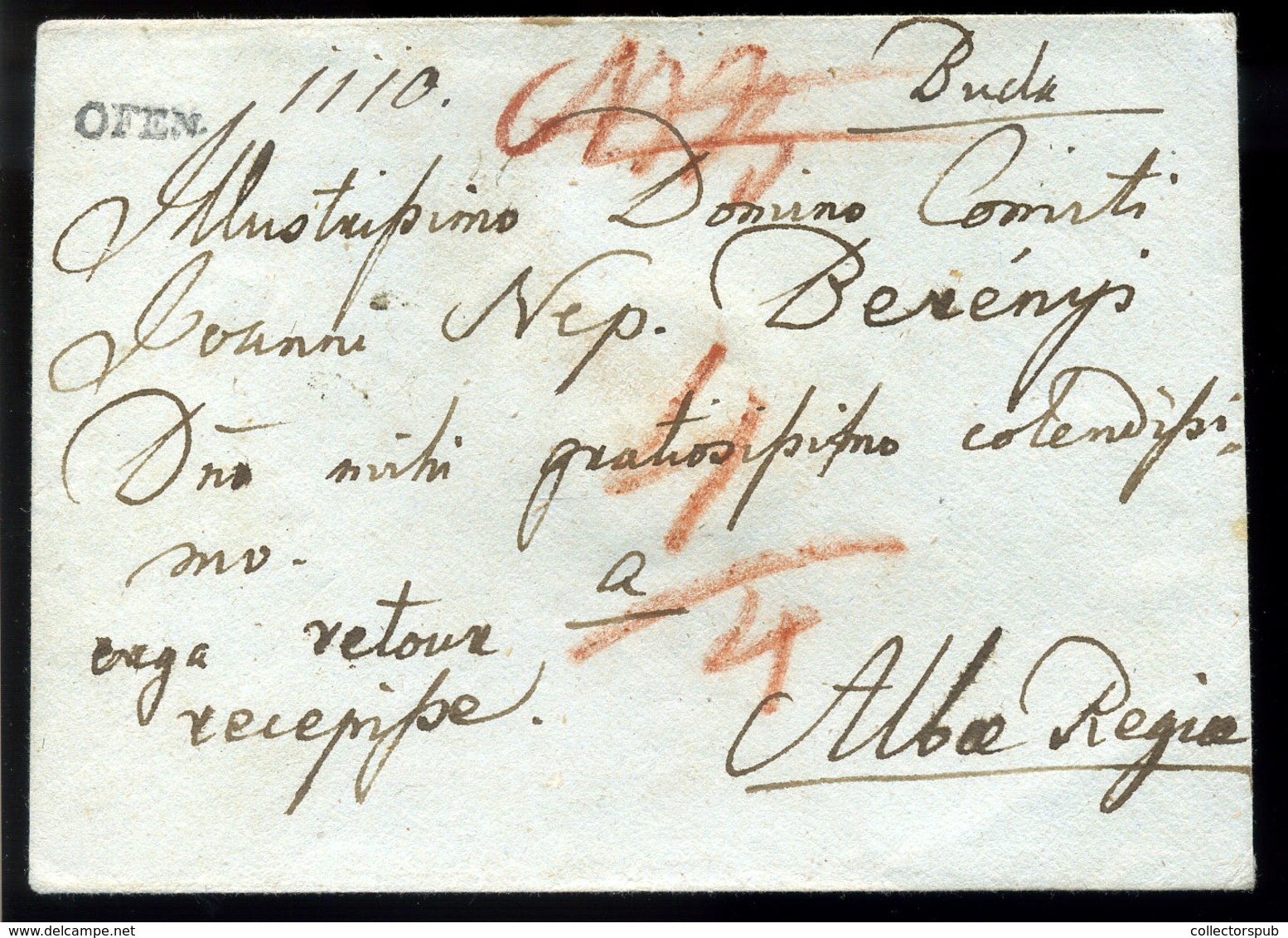 OFEN  Elkeskenyedő Vonalbélyegzéssel Feladott Tértivevényes Ajánlott Levél Székesfehérvárra Küldve. Ritka Szép, Kiállítá - ...-1867 Préphilatélie