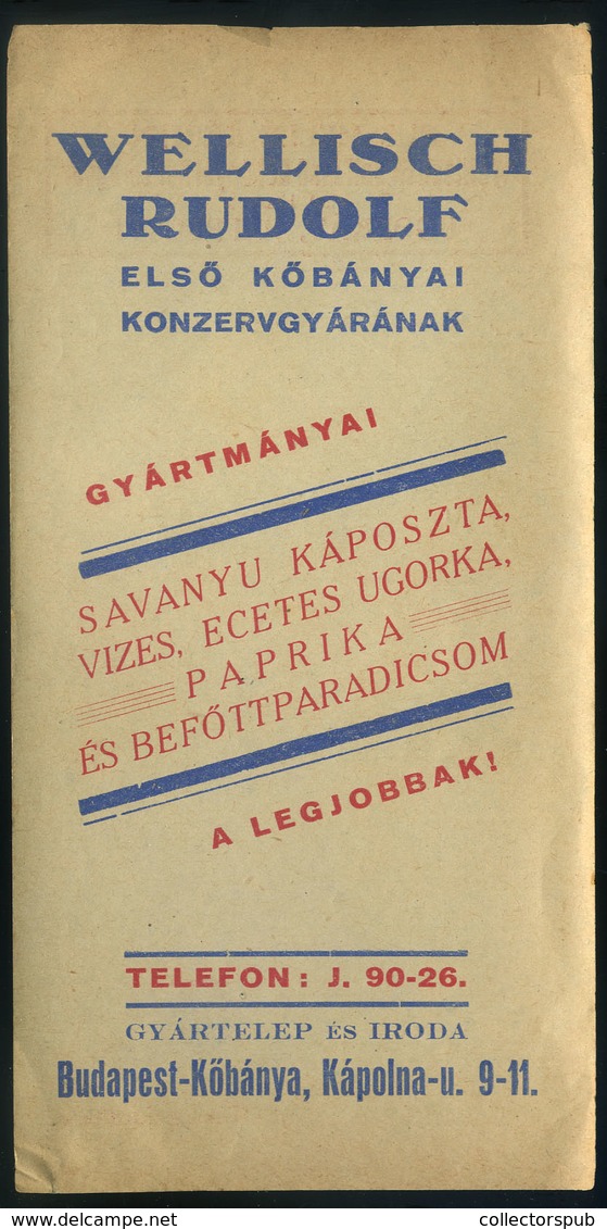 SZÁMOLÓ CÉDULA  Régi Reklám Grafika , Wellisch Rudolf , Kőbányai Konzervgyár  /  Vintage Adv. Graphics BAR TAB Can Facto - Ohne Zuordnung