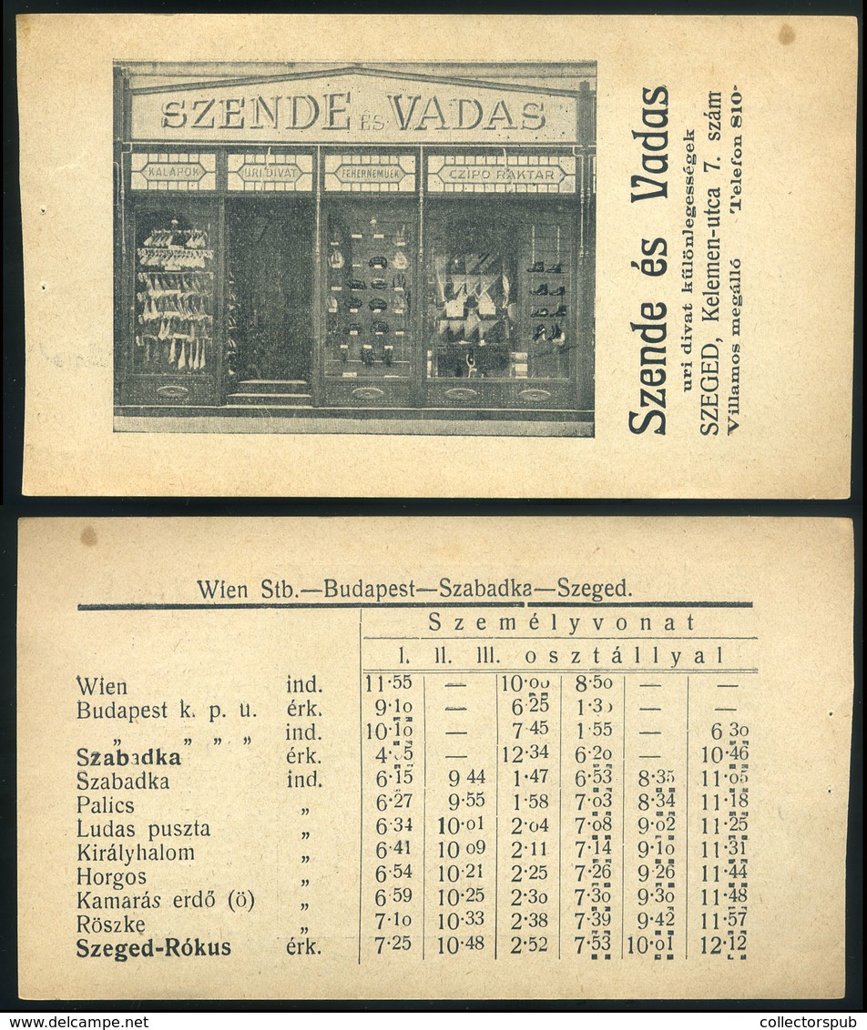 SZÁMOLÓ CÉDULA  Régi Reklám Grafika , Szeged, Szende és Vadas, Menetrenddel!  /  Vintage Adv. Graphics BAR TAB Timetable - Zonder Classificatie