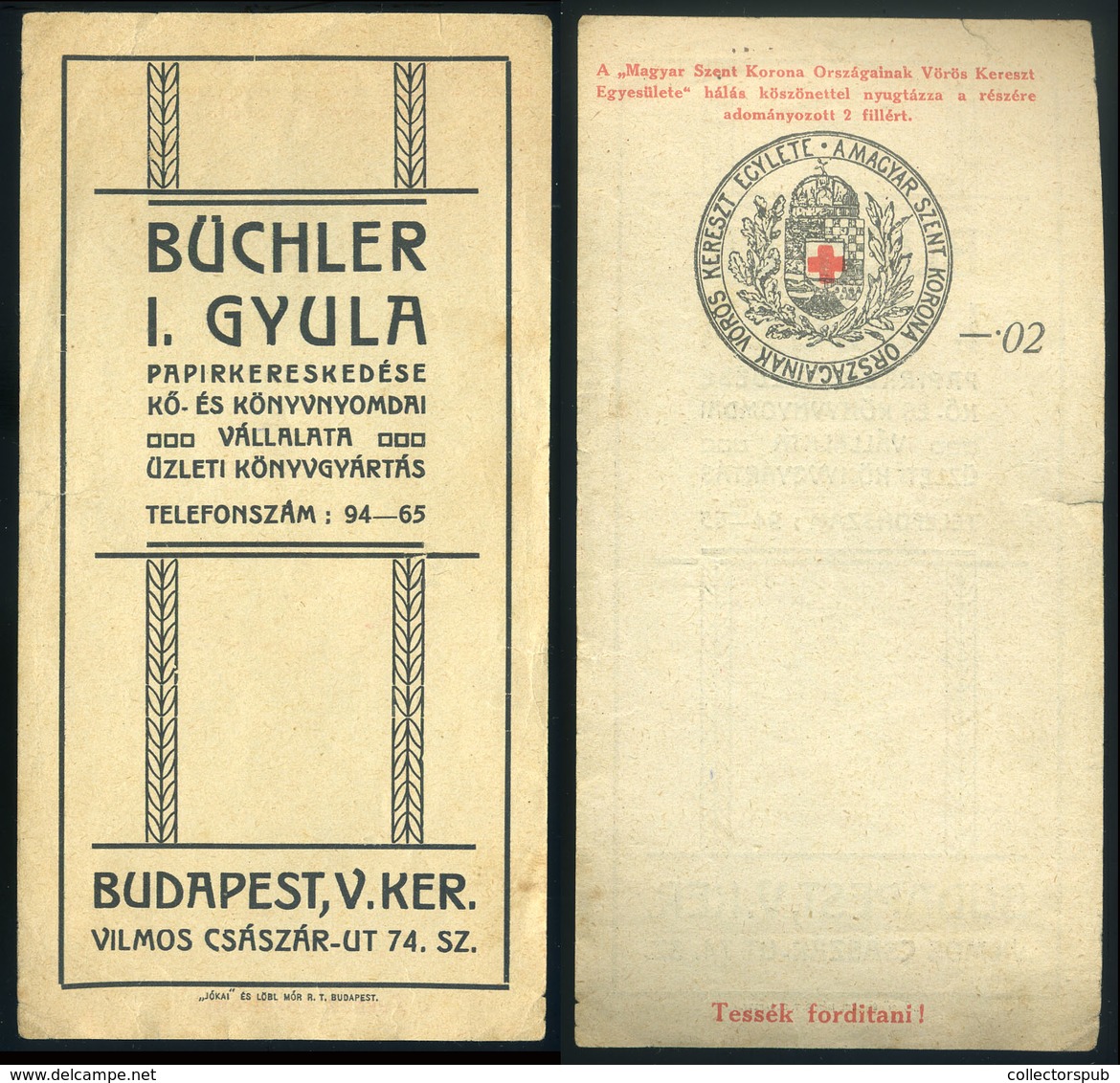 SZÁMOLÓ CÉDULA  Régi Reklám Grafika , Büschler Gyula, Papírkereskedés  /  Vintage Adv. Graphics BAR TAB Paper Store - Ohne Zuordnung