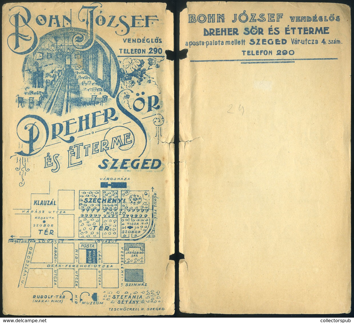 SZÁMOLÓ CÉDULA Régi Reklám Grafika , Szeged, Bohn József Vendéglős, Dreher Sör  /  Vintage Adv. Graphics BAR TAB Dreher  - Unclassified