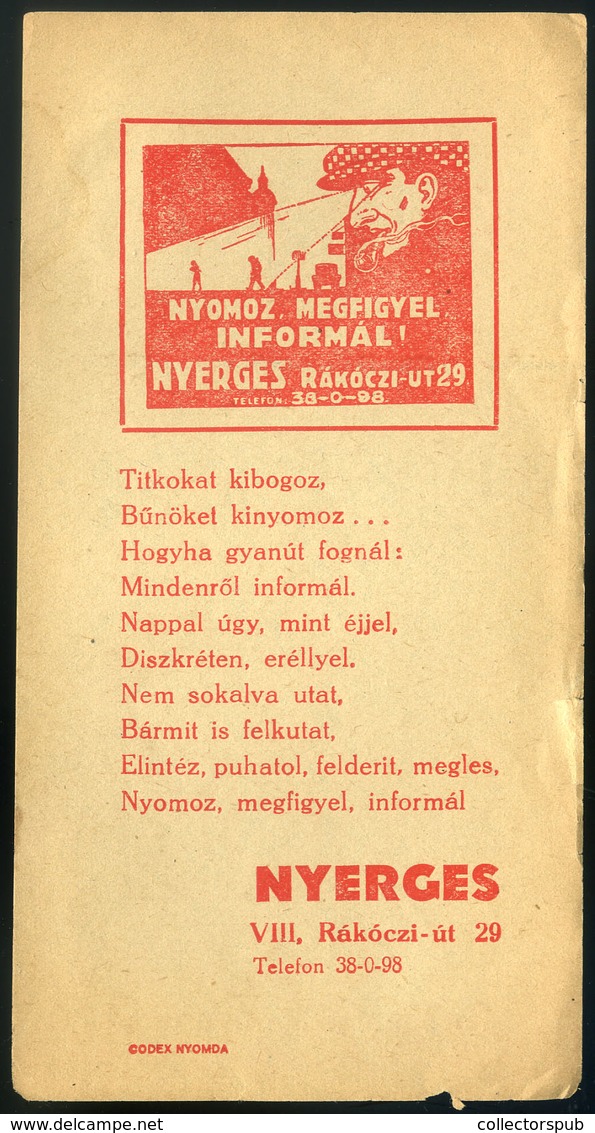 SZÁMOLÓ CÉDULA Régi Reklám Grafika , Nyerges , Magánnyomozó  /  Vintage Adv. Graphics BAR TAB Private Eye - Ohne Zuordnung