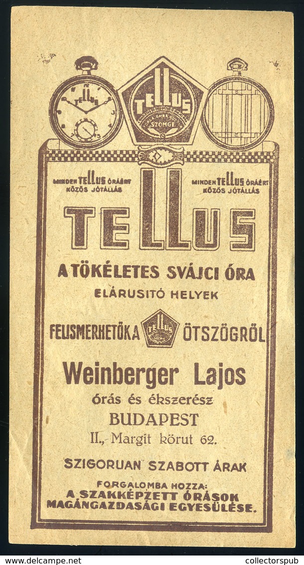 SZÁMOLÓ CÉDULA Régi Reklám Grafika ,Weinberger órás ékszerész II. Margit Körút  /  Vintage Adv. Graphics BAR TAB, Weinbe - Ohne Zuordnung