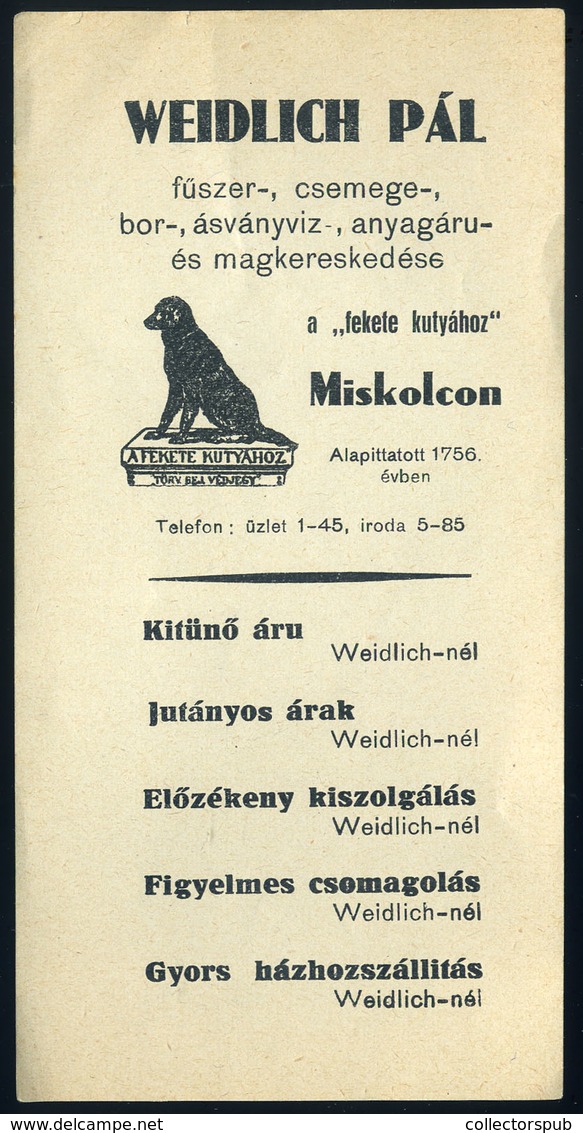 SZÁMOLÓ CÉDULA Régi Reklám Grafika , Miskolc, Weidlich Fűszer Csemege  /  Vintage Adv. Graphics BAR TAB, Miskolc Weidich - Ohne Zuordnung