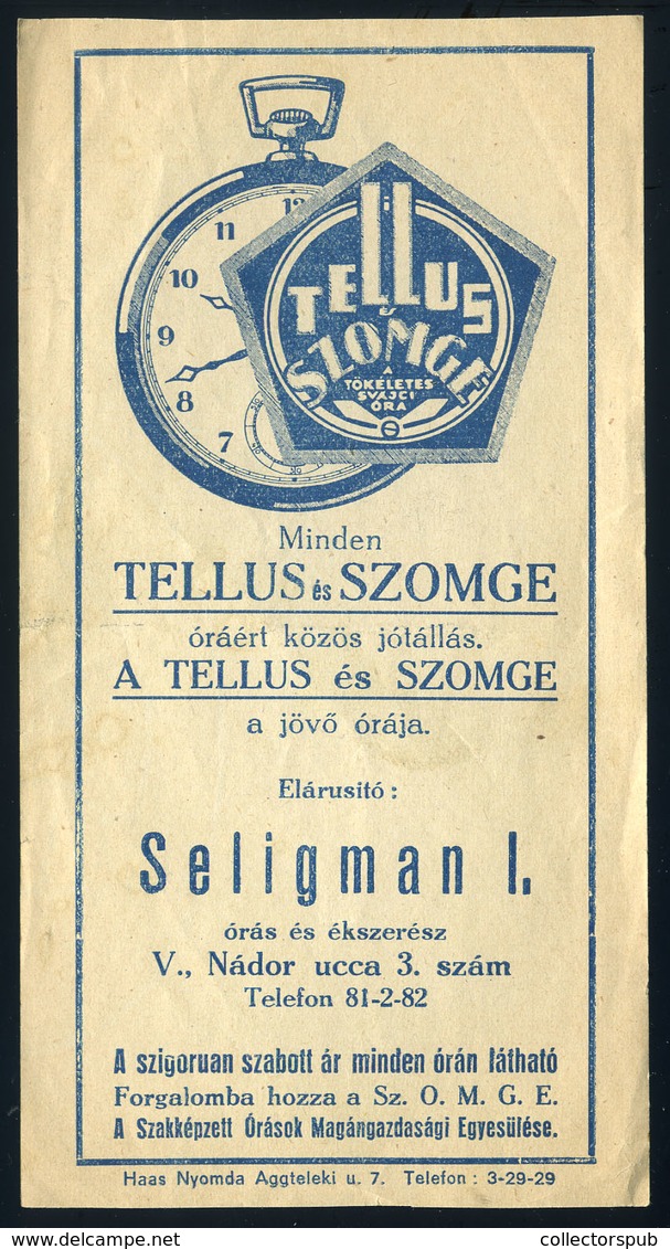 SZÁMOLÓ CÉDULA Régi Reklám Grafika , Seligman I. órás és ékszerész  /  Vintage Adv. Graphics BAR TAB, Seligman Watchmake - Non Classés