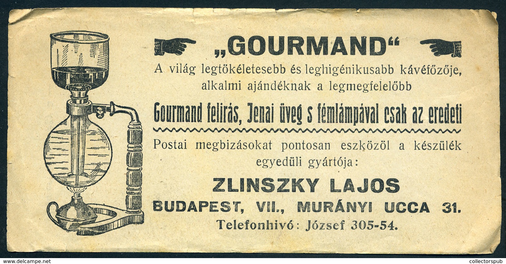 SZÁMOLÓ CÉDULA Régi Reklám Grafika , Gourmand Kávéfőző  /  Vintage Adv. Graphics BAR TAB, Gourmand Coffee Maker - Non Classificati