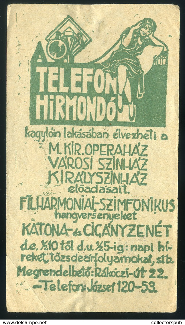SZÁMOLÓ CÉDULA Régi Reklám Grafika , Telefon Hírmondó  /  Vintage Adv. Graphics BAR TAB, Telephone News - Unclassified