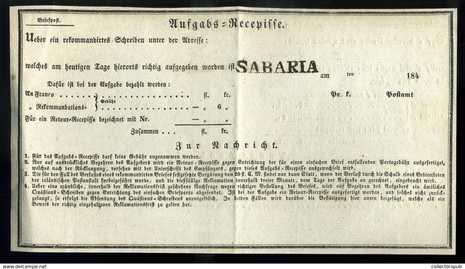 SZOMBATHELY 1845. Szép Kétnyelvű Feladási Vevény , Kétféle Bélyegzéssel - ...-1867 Prefilatelia