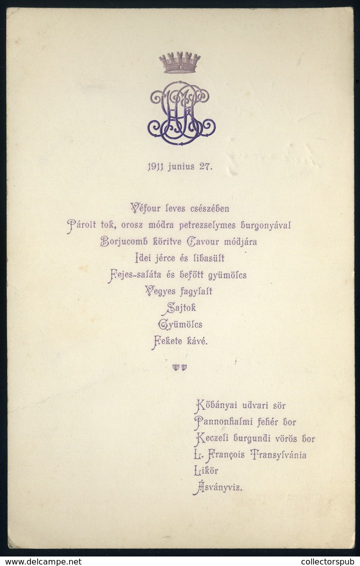 MENÜKÁRTYA  1911. Grand Hotel Hungaria - Non Classificati