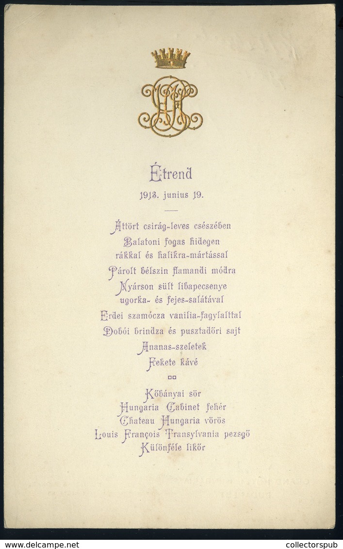 MENÜKÁRTYA  1918. Grand Hotel Hungaria  "Tisza Banquette" - Unclassified