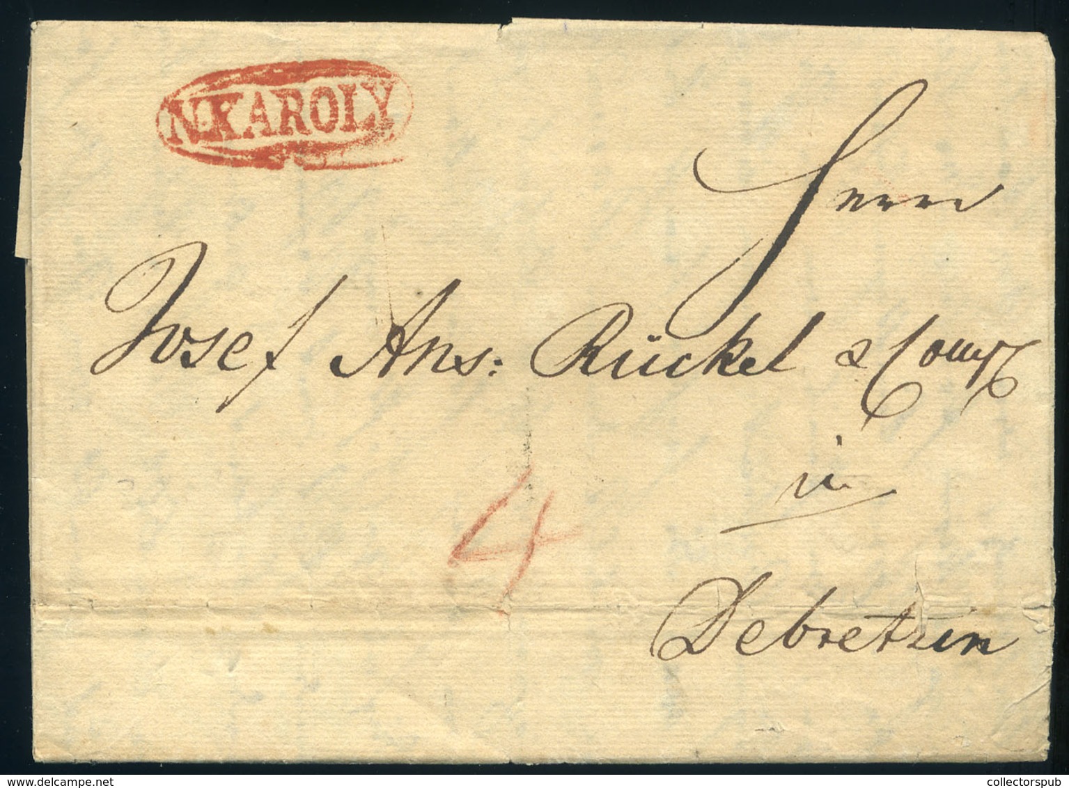 NAGYKÁROLY   Szép Portós Levél Tartalommal, Piros Bélyegzéssel Debrecenbe Küldve - ...-1867 Prephilately