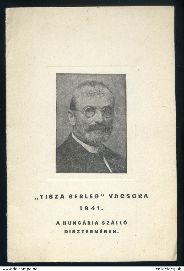 MENÜKÁRTYA 1941. Budapest, Tisza-Serleg Vacsora "Étrend" Ritka Darab! / MENU CARD 1941 Budapest, Rare - Unclassified