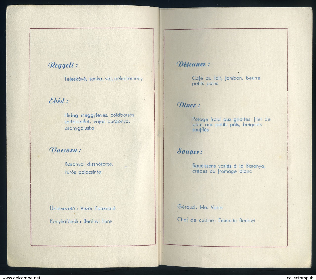 MENÜKÁRTYA 1957. Pécs, Magyar Élettani Társaság - Ohne Zuordnung