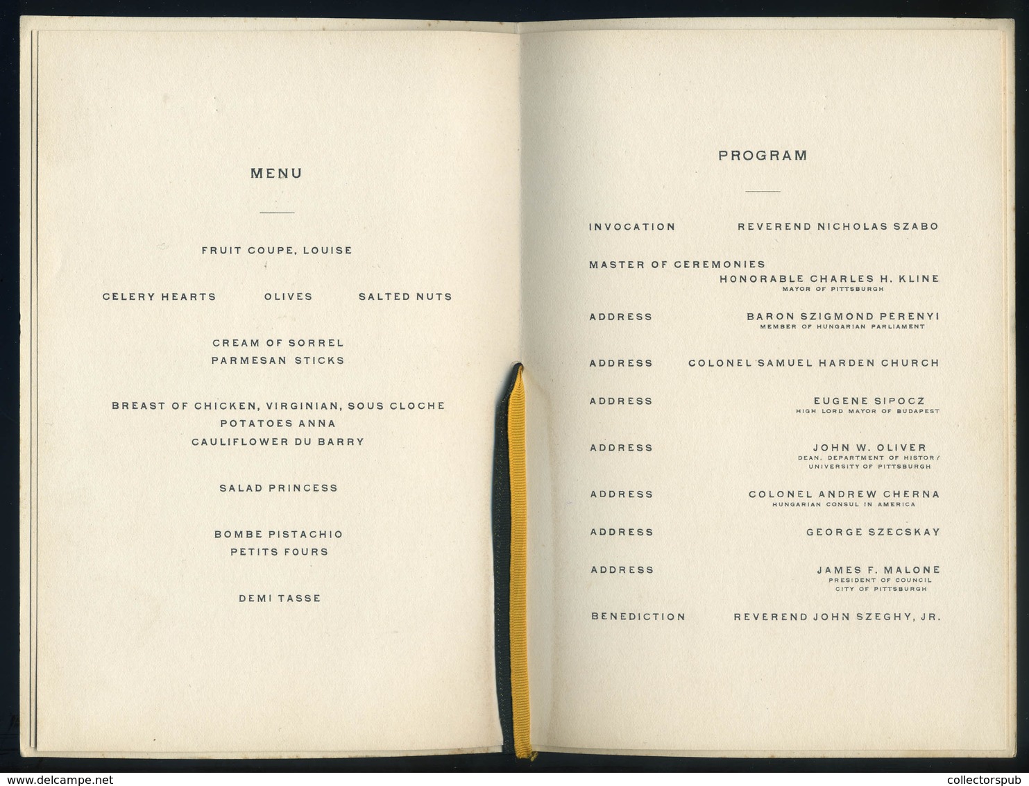 MENÜKÁRTYA 1926. New York, A Kossuth Szobor Felavatása, Programfüzet,menükártyával. Ritka Darab! - Ohne Zuordnung