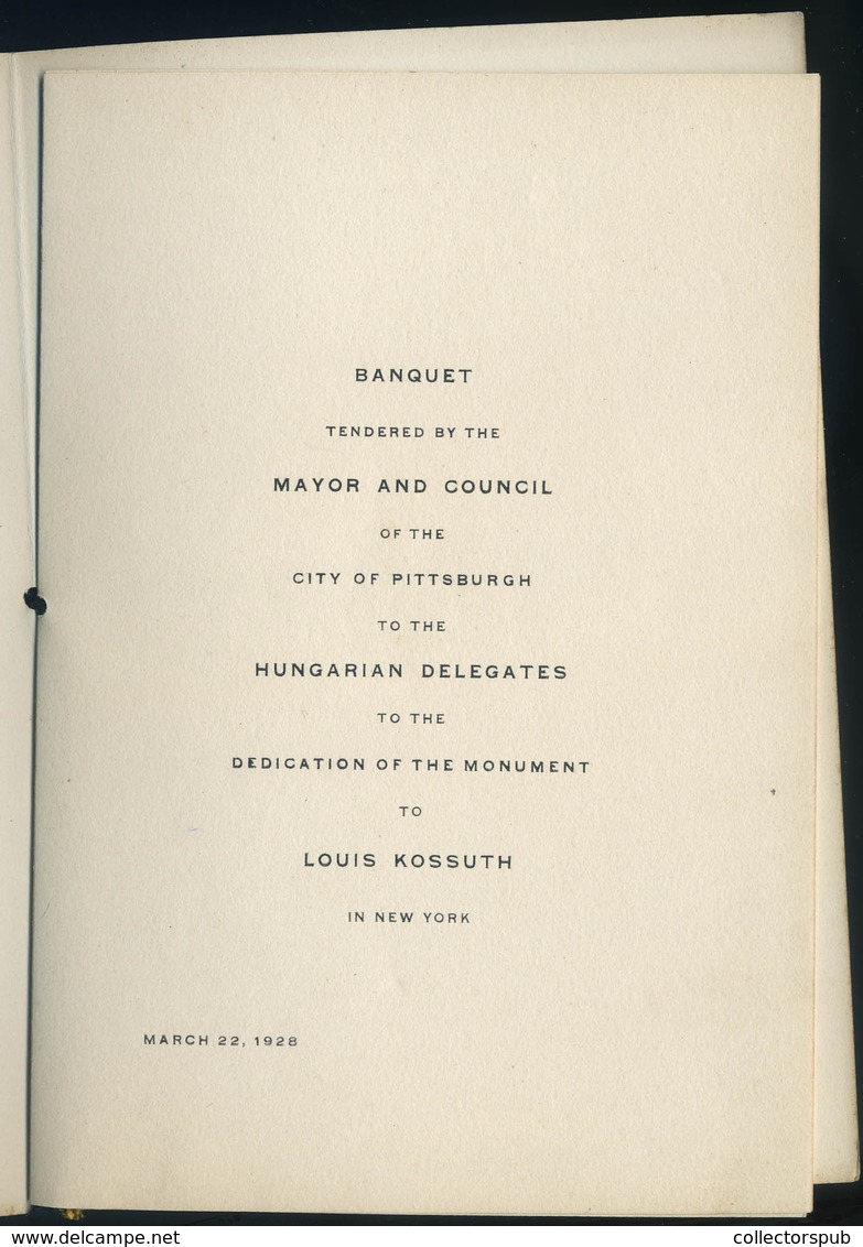 MENÜKÁRTYA 1926. New York, A Kossuth Szobor Felavatása, Programfüzet,menükártyával. Ritka Darab! - Non Classés