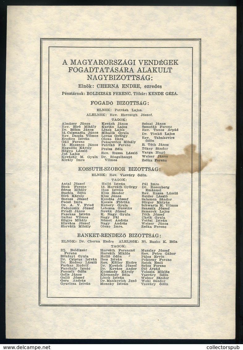MENÜKÁRTYA 1928. Cleveland, Díszvacsora A Magyarországi Vendégek Tiszteletére - Zonder Classificatie