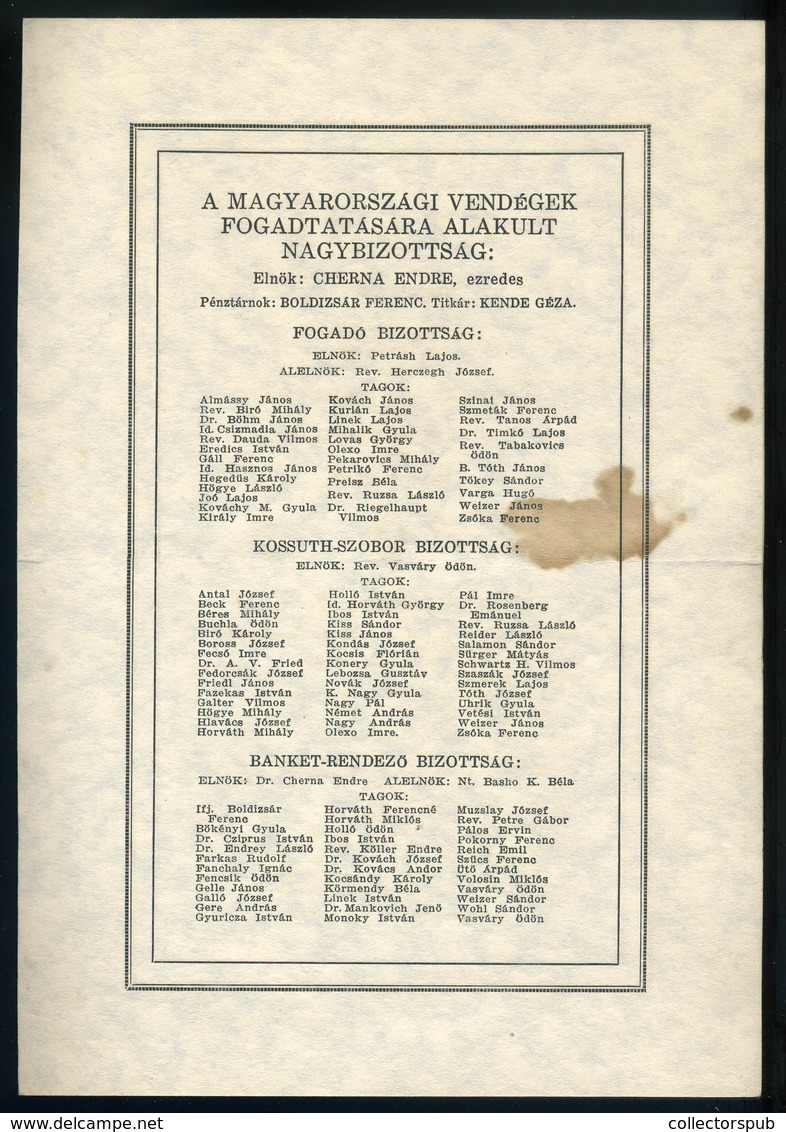 MENÜKÁRTYA 1928. Cleveland, Díszvacsora A Magyarországi Vendégek Tiszteletére - Ohne Zuordnung