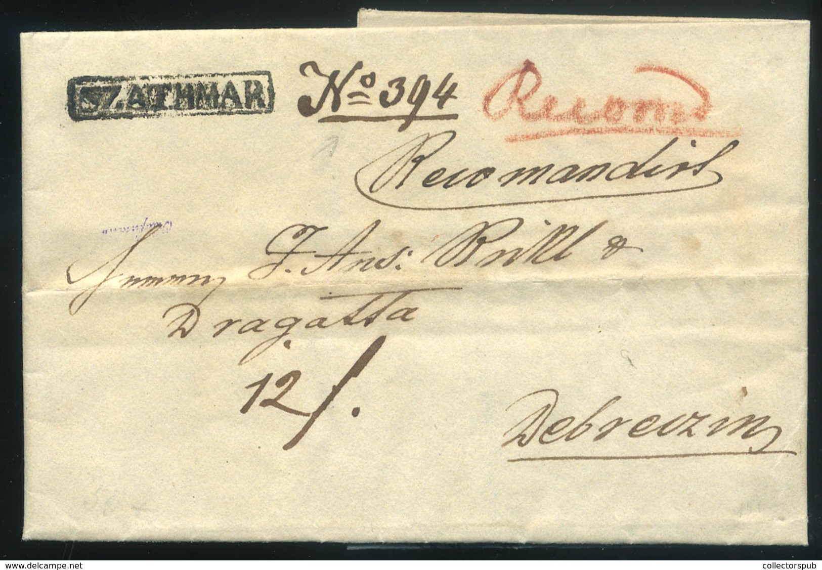 SZATMÁR 1842. Szép "recom" Portós Levél, Tartalommal "SZATHMAR" Deberecenbe Küldve - ...-1867 Prephilately