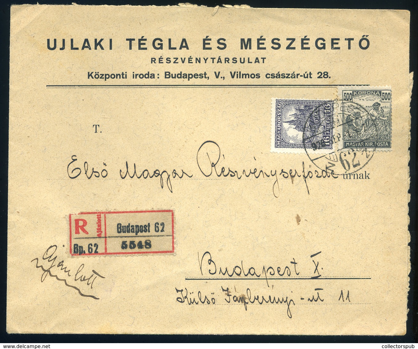 BUDAPEST 1926. Helyi Ajánlott Levél,  Korona-fillér Vegyes Bérmentesítéssel - Storia Postale